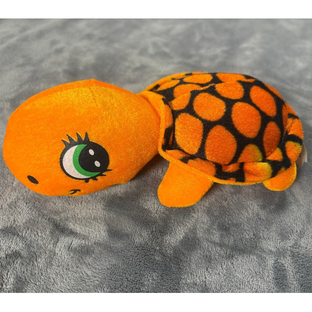 Toy Factory Orange Sea Turtle Plush Stuffed Animal Black Patterned Shell 7 Inch